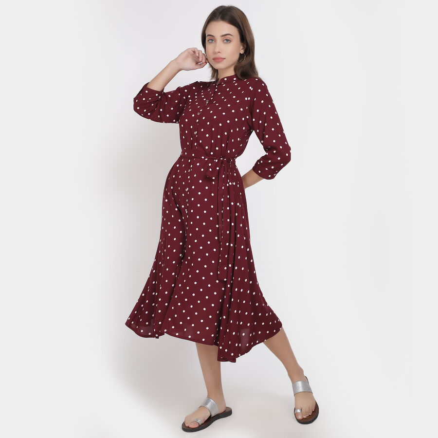 Printed A Line Dress, Wine, large image number null