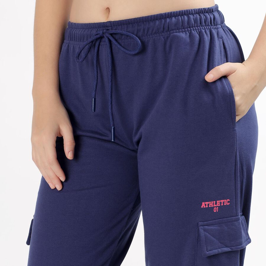 Women's Deep Navy Blue Relaxed Fit Cargo Track Pants, Navy Blue, large image number null