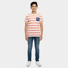 Boys' Peach Cotton Round Neck Graphic Printed T-Shirt, पीच, small