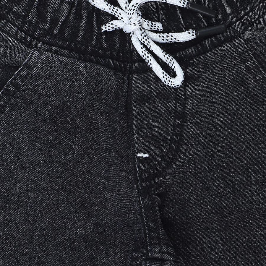 Boys' Dark Grey Charcoal Jogger Fit Printed Jeans, Dark Grey, large