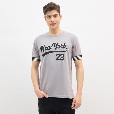 Men's Light Grey Cotton Round Neck Casual T-Shirt