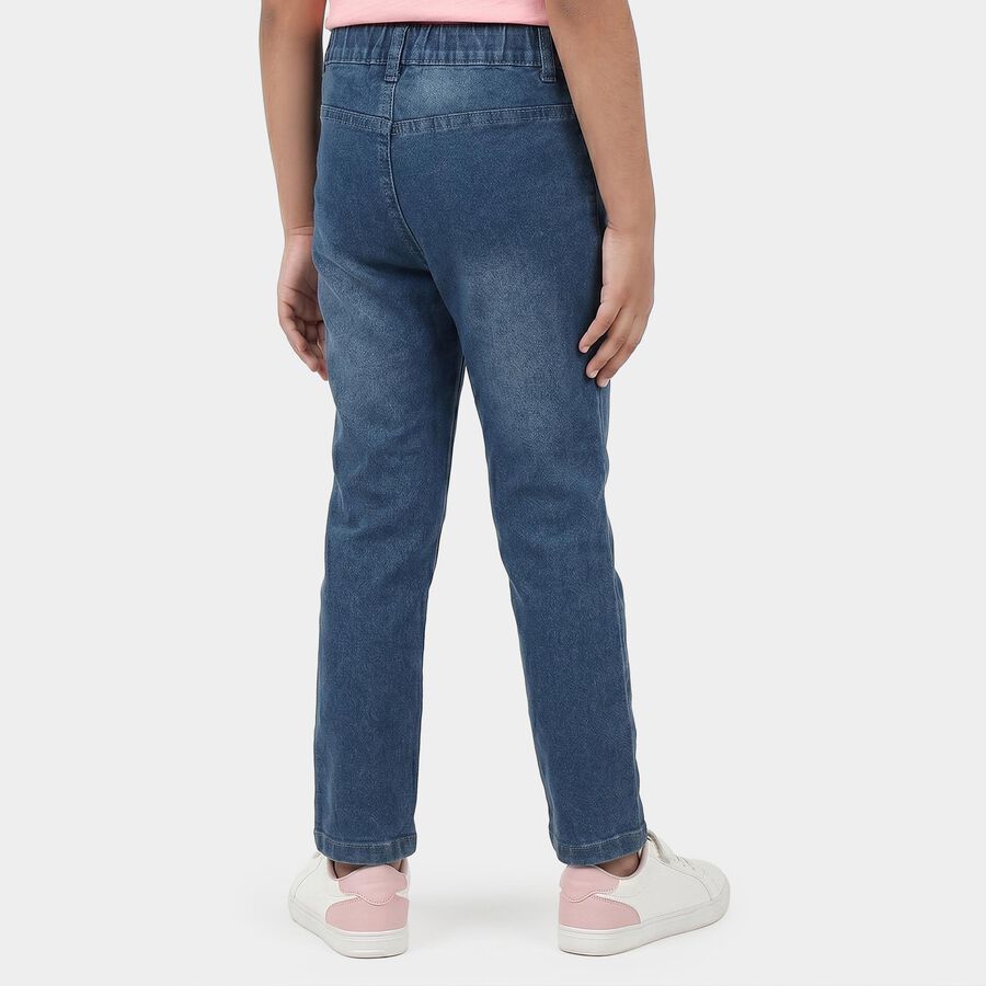 Girls Light Blue Straight Fit Bunny Embroidered Jeans, Light Blue, large