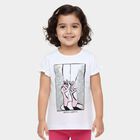 Girls White Cotton Round Neck Casual T-Shirt, सफ़ेद, small