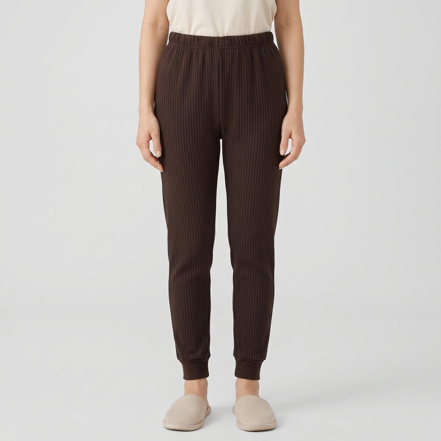 Women's Brown Ribbed Thermal, भूरा, large