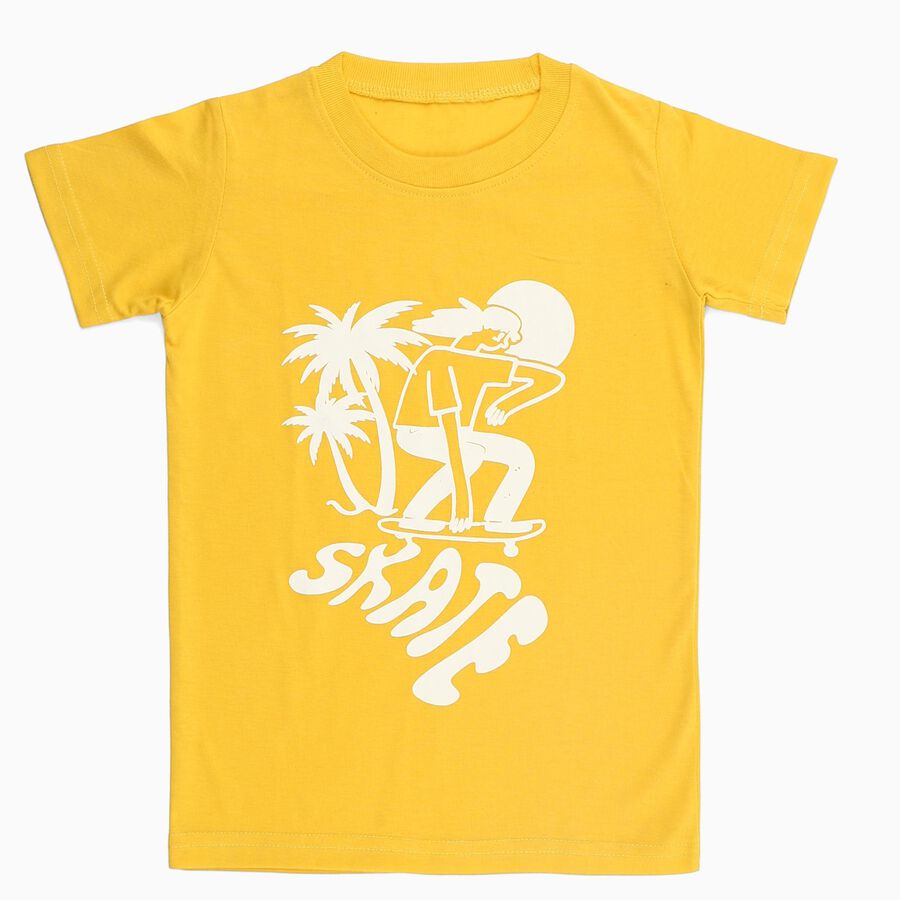 Boys Bright Yellow Round Neck Casual T-Shirt, Yellow, large image number null