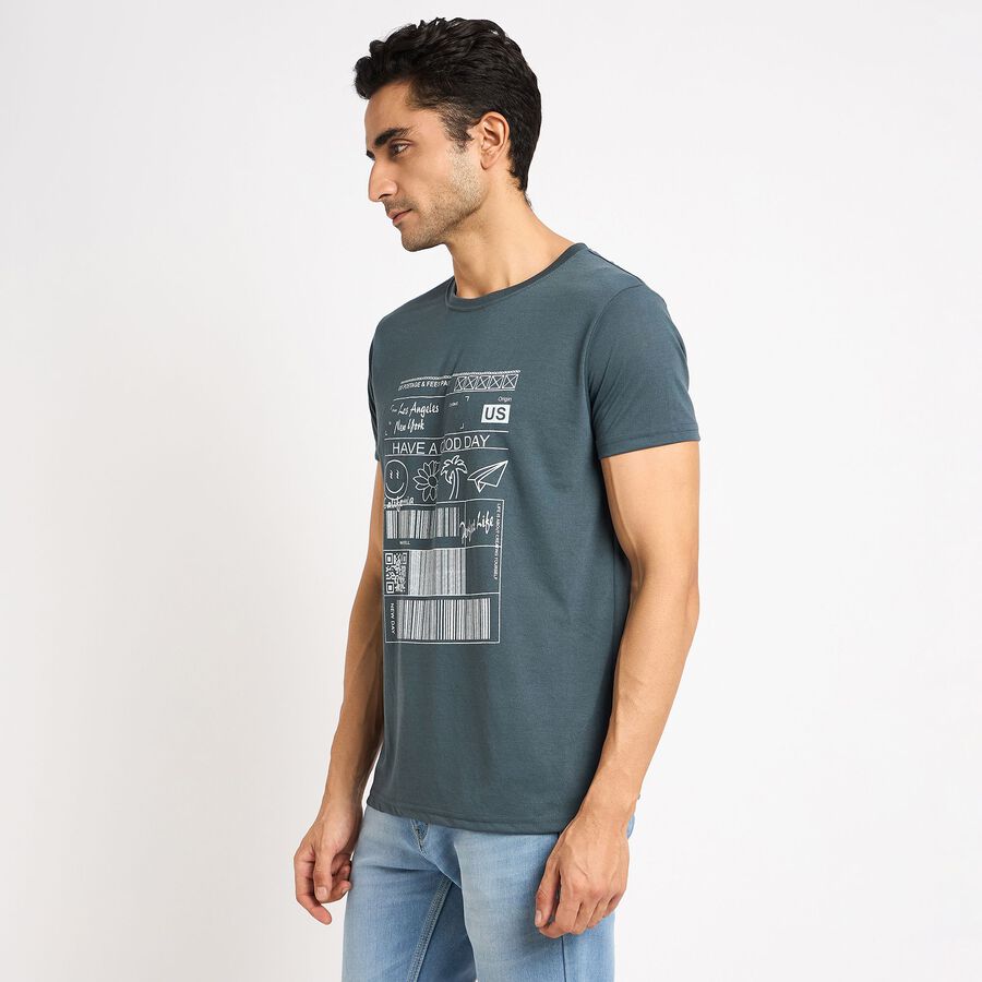 Men's Round Neck Half Sleeves T-Shirt , मध्यम नीला, large image number null