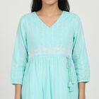 Women's Light Blue Cotton V-Neck Embroidered Kurta, Light Blue, small