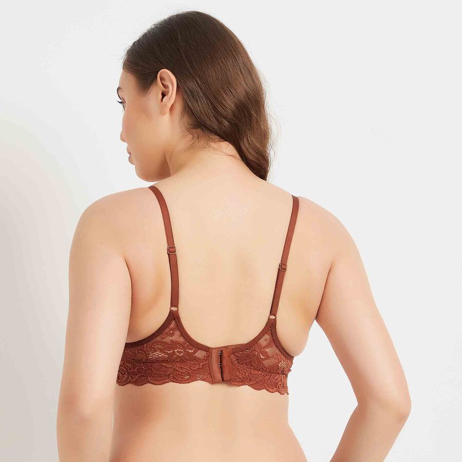Half Lace Padded Bra, Brown, large image number null