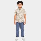 Boys Beige Cotton Floral Regular Fit Shirt, गहरा पीला, small