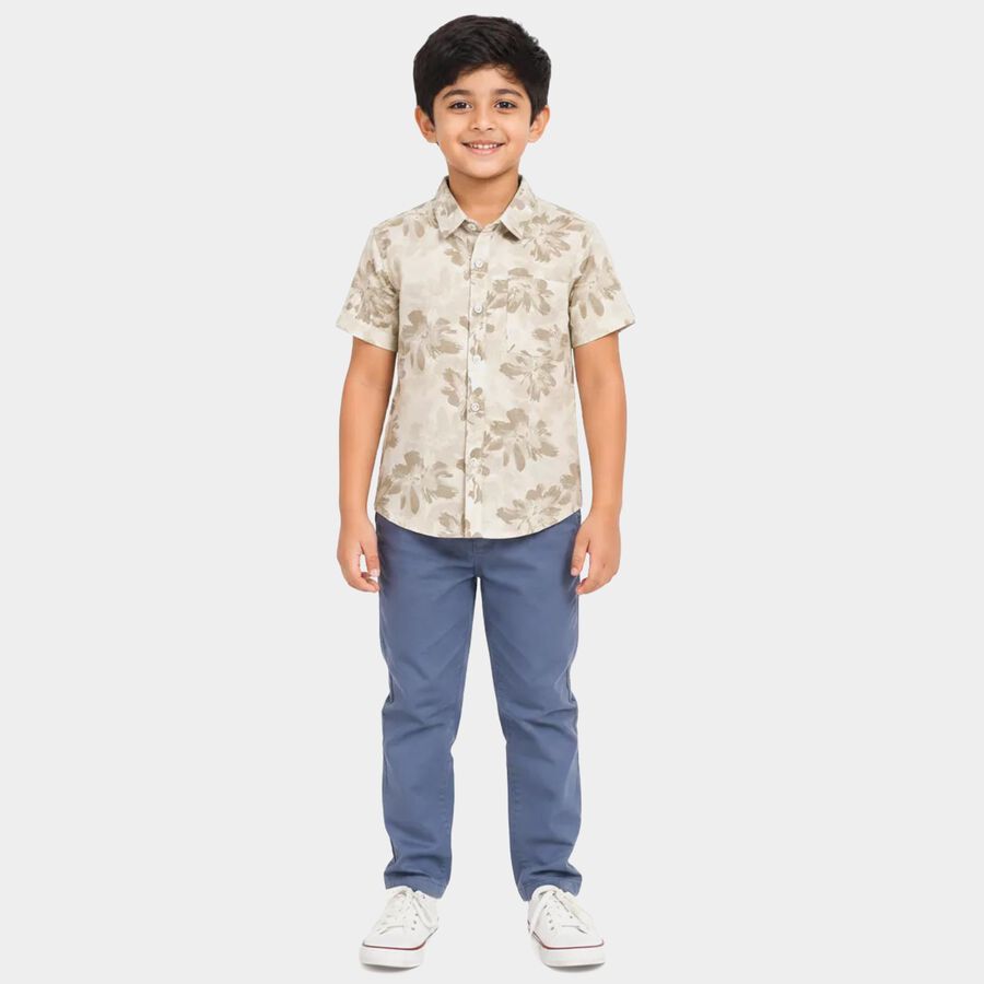 Boys Beige Cotton Floral Regular Fit Shirt, गहरा पीला, large