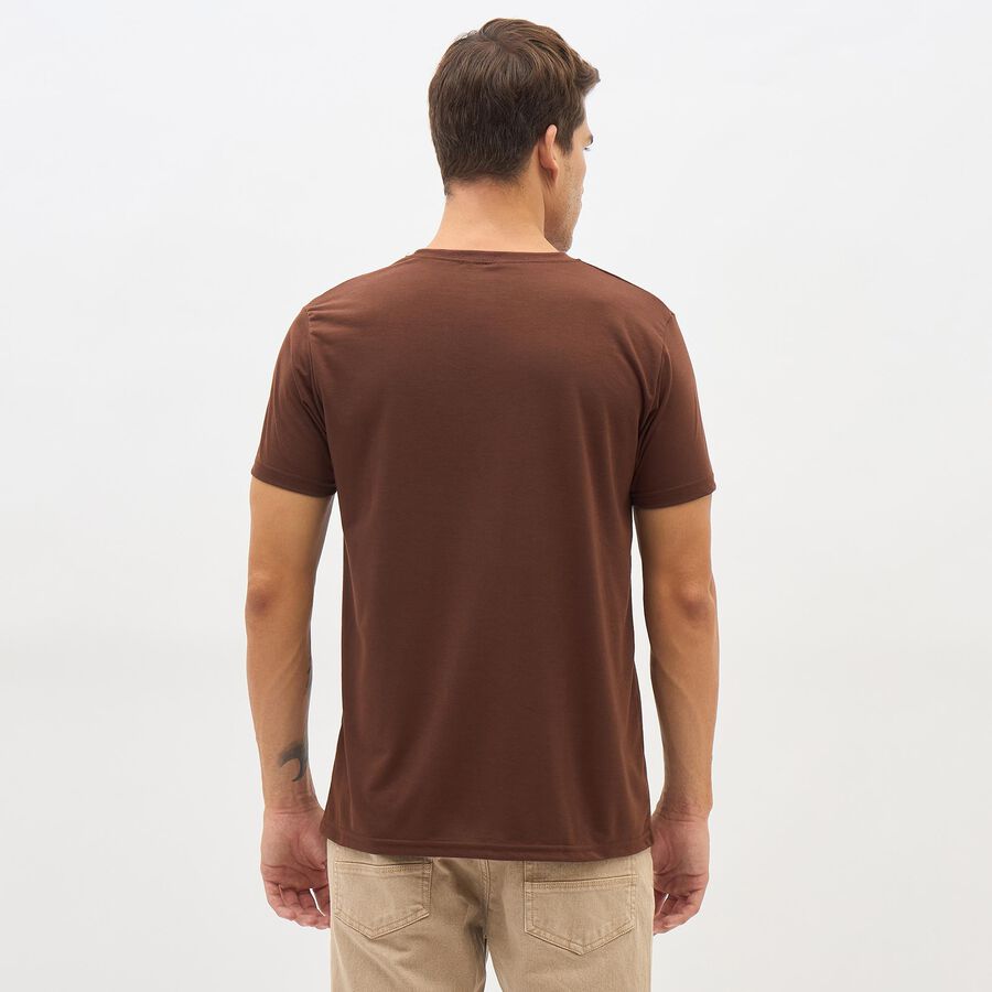 Men's Brown Round Neck Slim Fit Printed T-Shirt, Brown, large