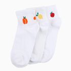 Kids' White Ankle-Length Fruit Embroidered Socks Pack of 3, Assorted, small