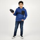 Boys Bright Royal Blue Hooded Neck Casual Sweatshirt, मध्यम नीला, small image number null