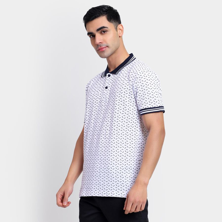 Men's 100% Cotton Collared Half Sleeves T-Shirt , White, large image number null