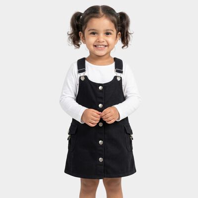 Girls' Black A-Line Button Front Pinafore Frock