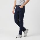 Men's Navy Blue Slim Fit Classic Five Pocket Jeans, गहरा नीला, small
