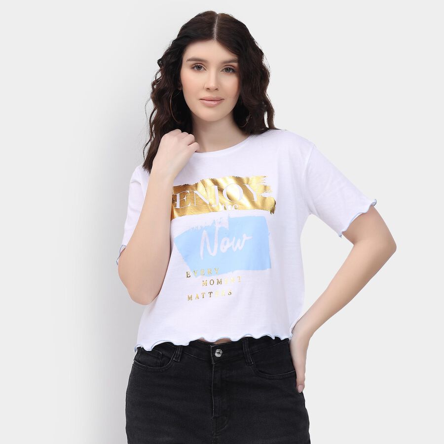 Ladies' 100% Cotton Crop  Top, White, large