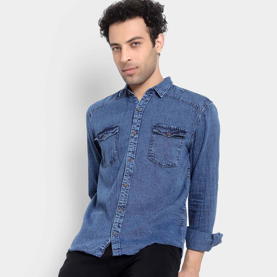 Cotton Solid Casual Shirt, Melange Blue, large image number null