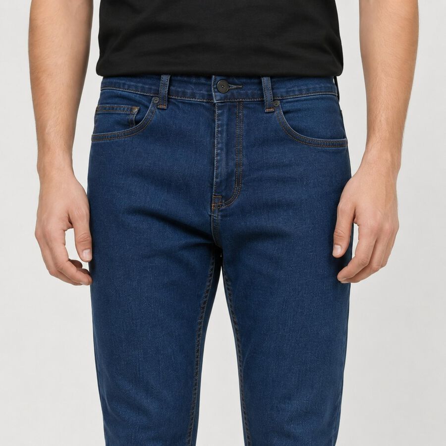 Men's Blue Slim Fit Washed Jeans, मध्यम नीला, large