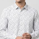 Men's White Cotton Floral Spread Collar Shirt, White, small