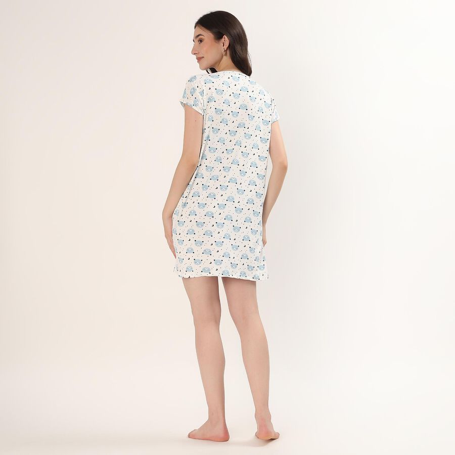 Women's White Scoop Neck Lace Detail Nighty, White, large