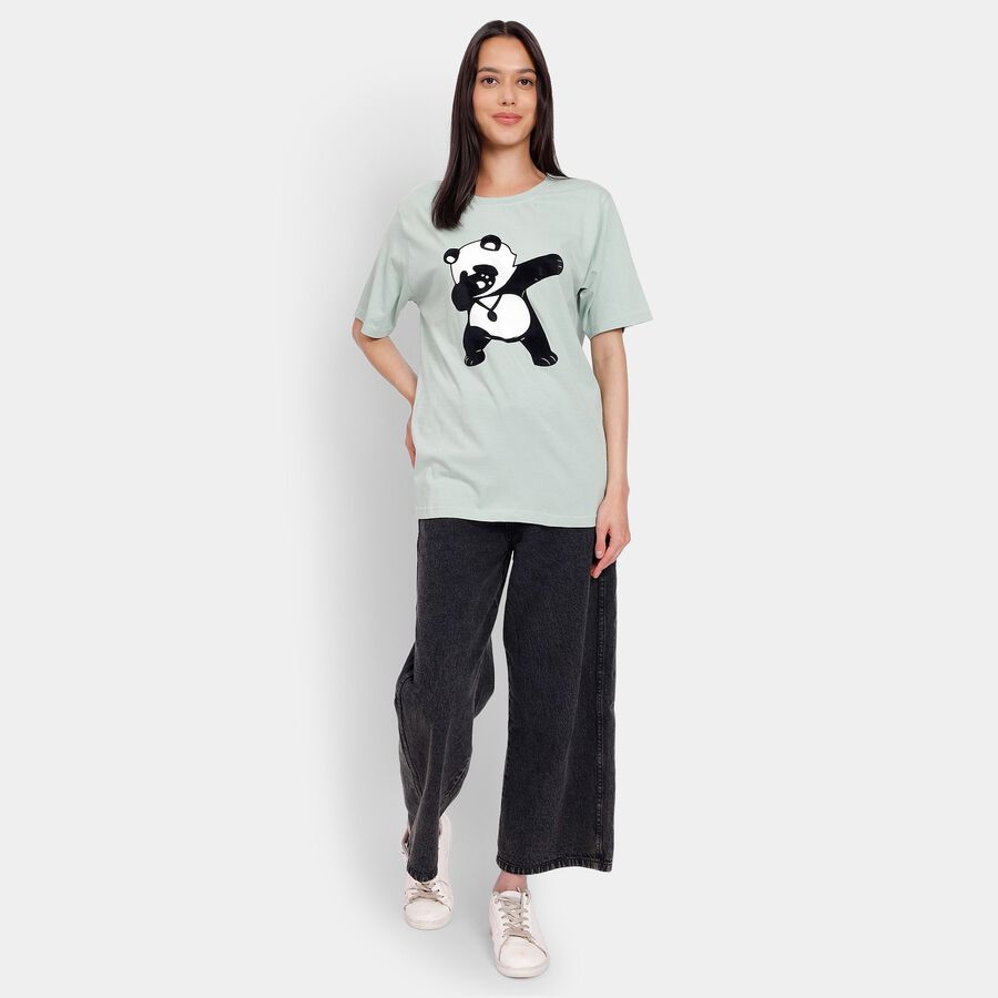 Ladies' 100% Cotton Round Neck T-Shirt, हल्का हरा, large image number null