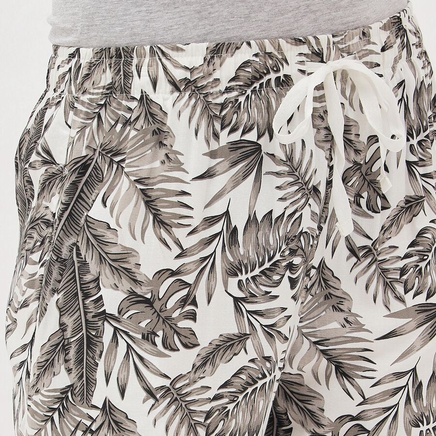 Women's White Tropical Printed Elastic Waist Pyjama, सफ़ेद, large image number null