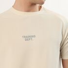Men's Beige Crew Neck Athleisure T-Shirt, ऑफ व्हाइट, small