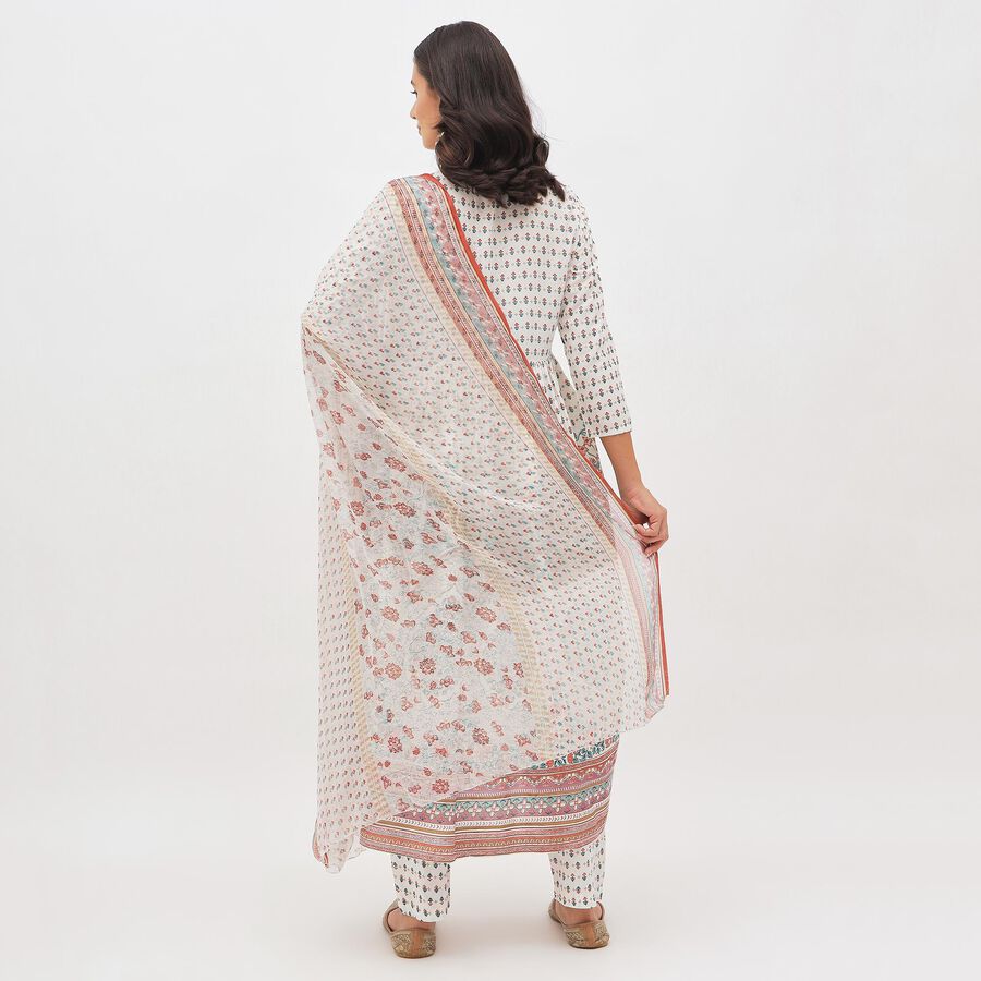 Women's Soft Ivory White Floral Printed Ethnic Set, Light Blue, large image number null