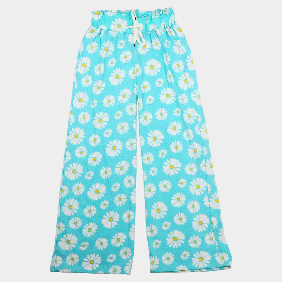 Girls' Light Green Straight Fit Floral Printed Cotton Blend Pyjama, हल्का हरा, large