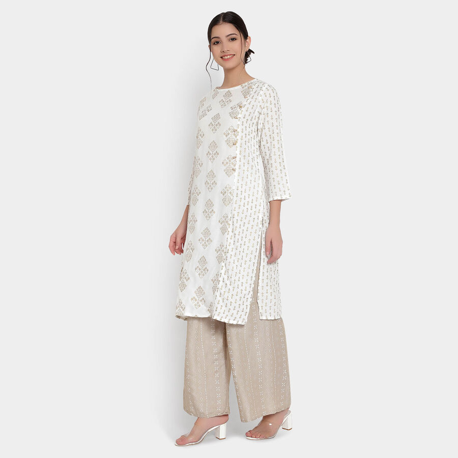 Printed 3/4Th Sleeves Kurta, Off White, large image number null