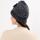Women's Black and Grey Knitted Beanie Cap, Black, small image number null