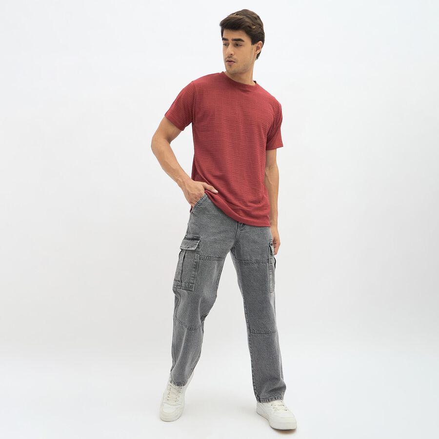 Men's Deep Wine Red Crew Neck Athleisure T-Shirt, Wine, large