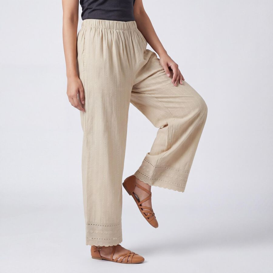 Women's Beige Relaxed Fit Solid Wide-Leg Palazzos, गहरा पीला, large