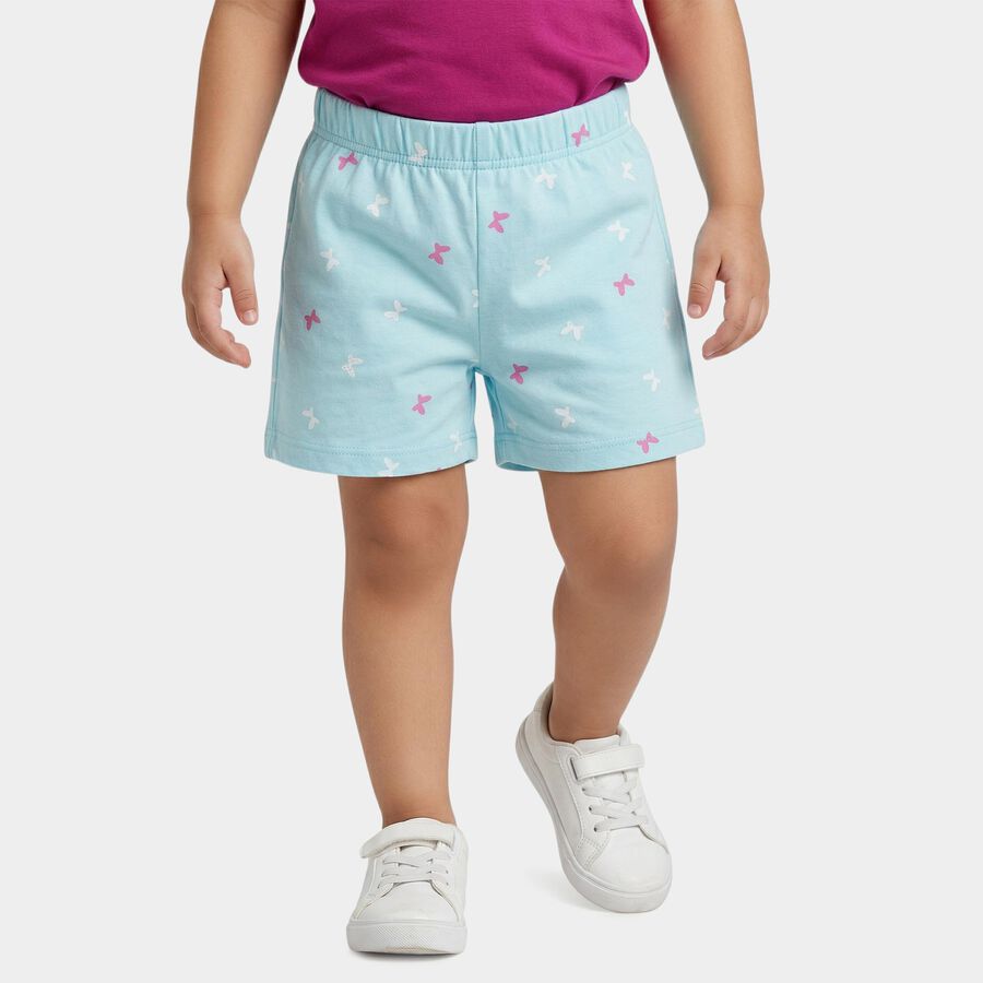 Girls' Light Blue Cotton Blend Shorts, हल्का नीला, large