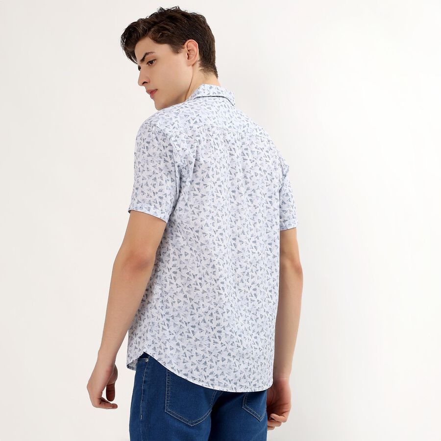 Men's White Cotton Half Sleeve Classic Casual Shirt, White, large