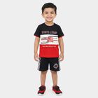 Boys Navy Blue Cotton Round Neck Graphic Print Baba Suit, Navy Blue, small