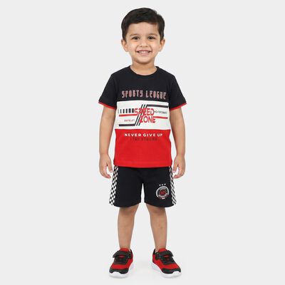 Boys Navy Blue Cotton Round Neck Graphic Print Baba Suit