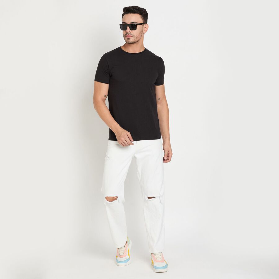 Men's Round Neck Half Sleeves T-Shirt, Black, large image number null