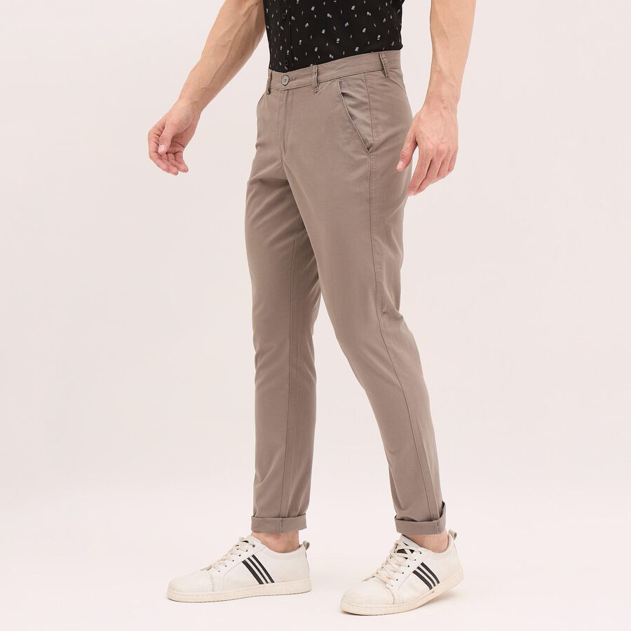 Men's 100% Cotton Cross Pocket Slim Fit Casual Trousers, Light Grey, large image number null