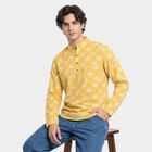 Men's Yellow 100% Cotton Mandarin Collar Printed Kurta, पीला, small