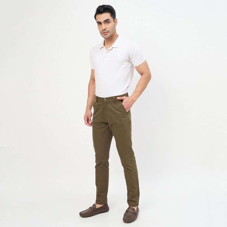 Men's Slim Fit Casual Trousers, Olive, large