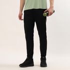 Men's Black Slim Fit Side Zip Pocket Paneled Track Pants, काला, small