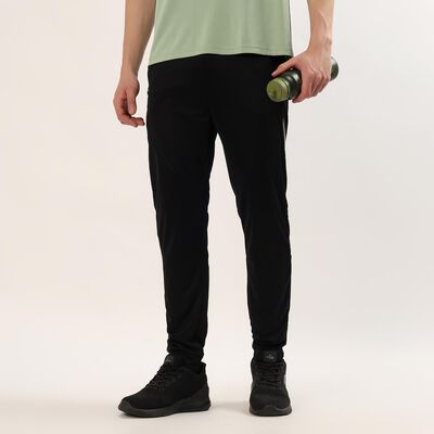 Men's Black Slim Fit Side Zip Pocket Paneled Track Pants