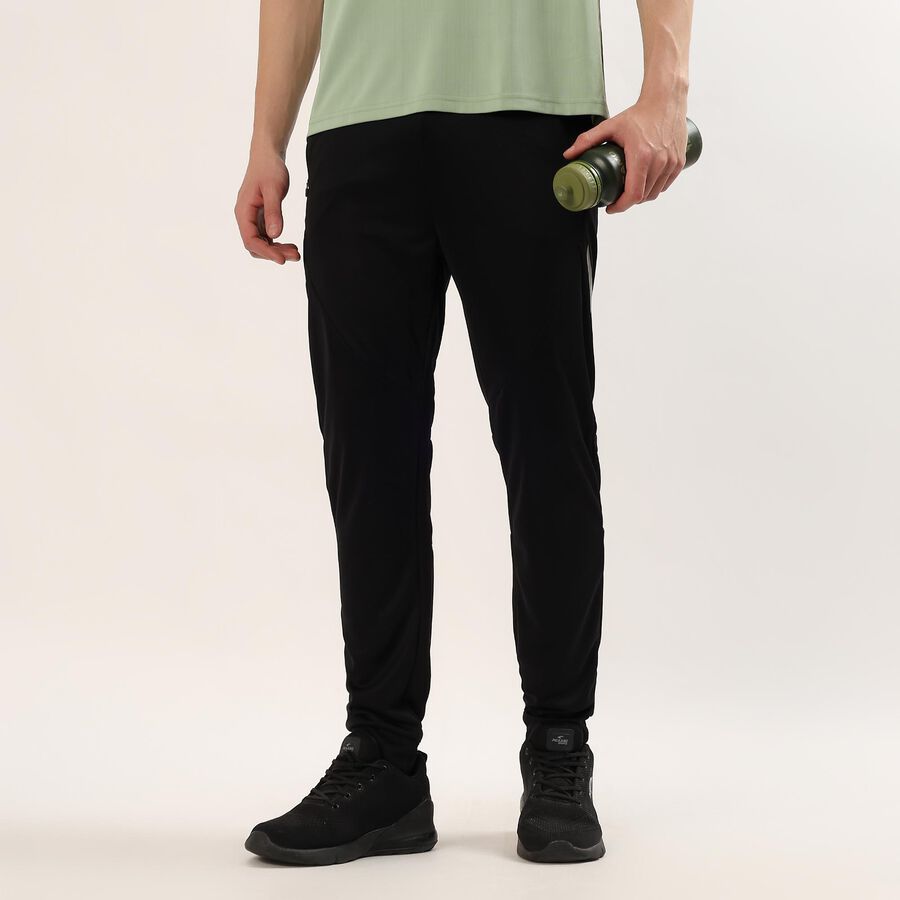 Men's Black Slim Fit Side Zip Pocket Paneled Track Pants, काला, large