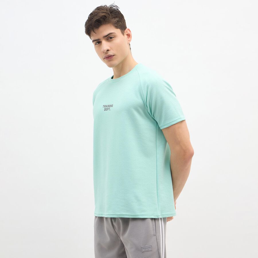 Men's Bright Aqua Crew Neck Athleisure T-Shirt, एक्वा, large