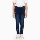 Girls Dark Indigo Slim Fit Embroidered Jeans, मध्यम नीला, small image number null