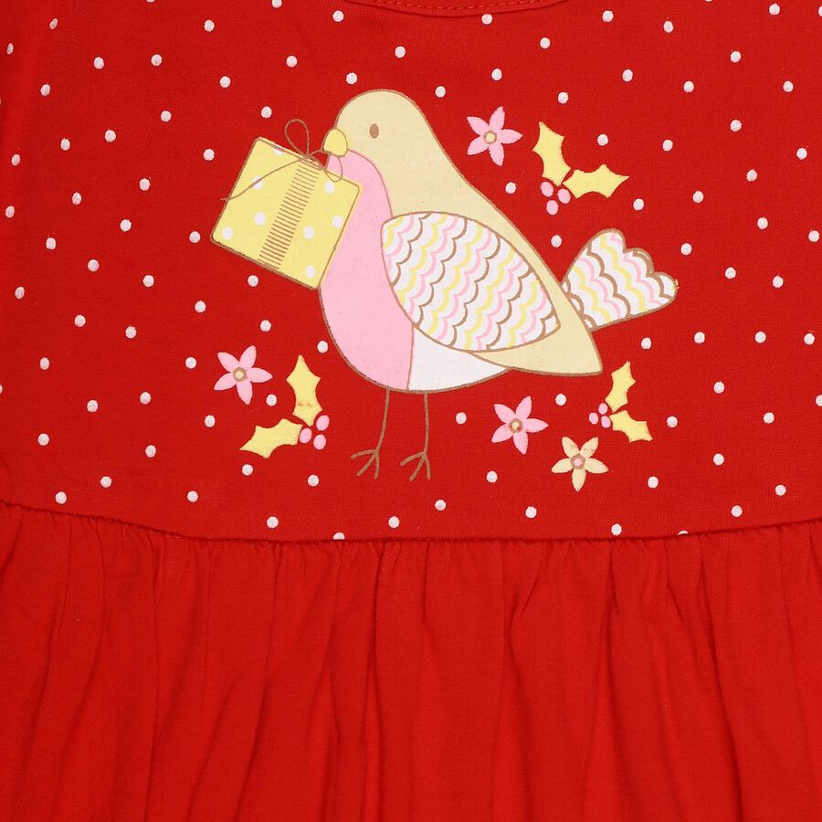 Infants' Eggshell White Cotton Everyday Frock, Red, large image number null