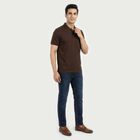 Men's Brown Cotton Polo Neck Preppy T-Shirt, Brown, small