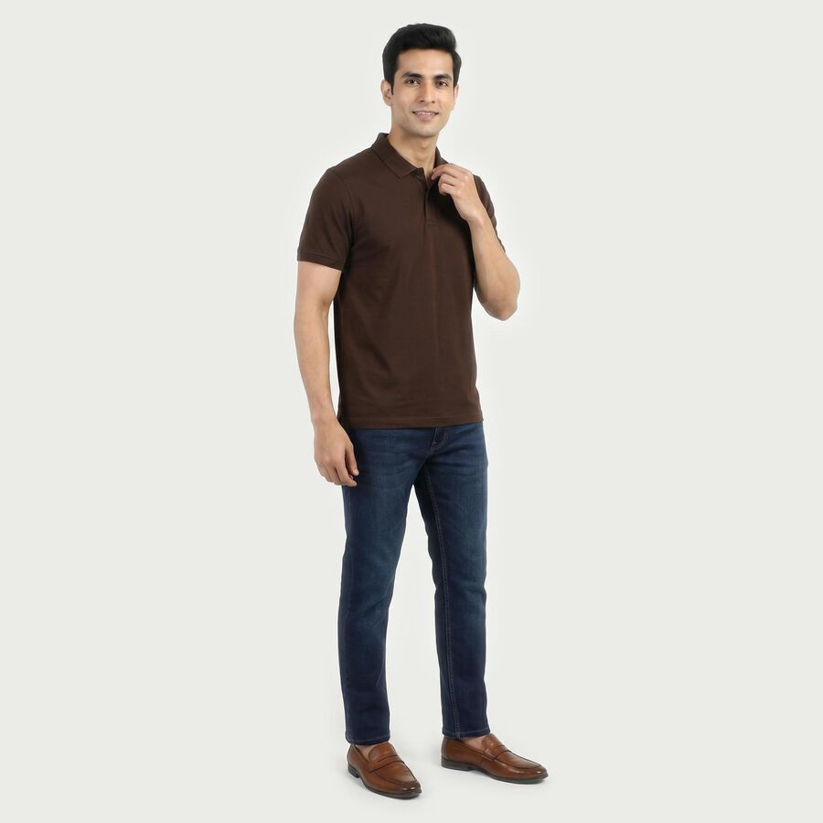 Men's Brown Cotton Polo Neck Preppy T-Shirt, Brown, large